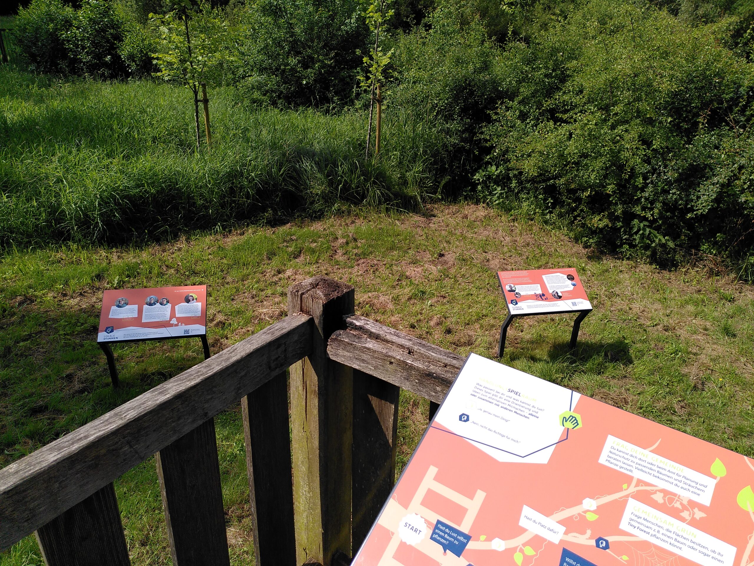 Blick von oben auf Mitmachstelen